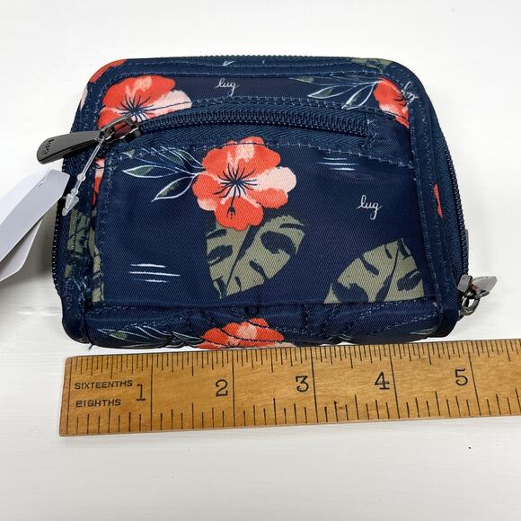 Lug Splits Compact RFID Wallet Aloha Navy Double Zip Accordion New - Picture 6 of 6